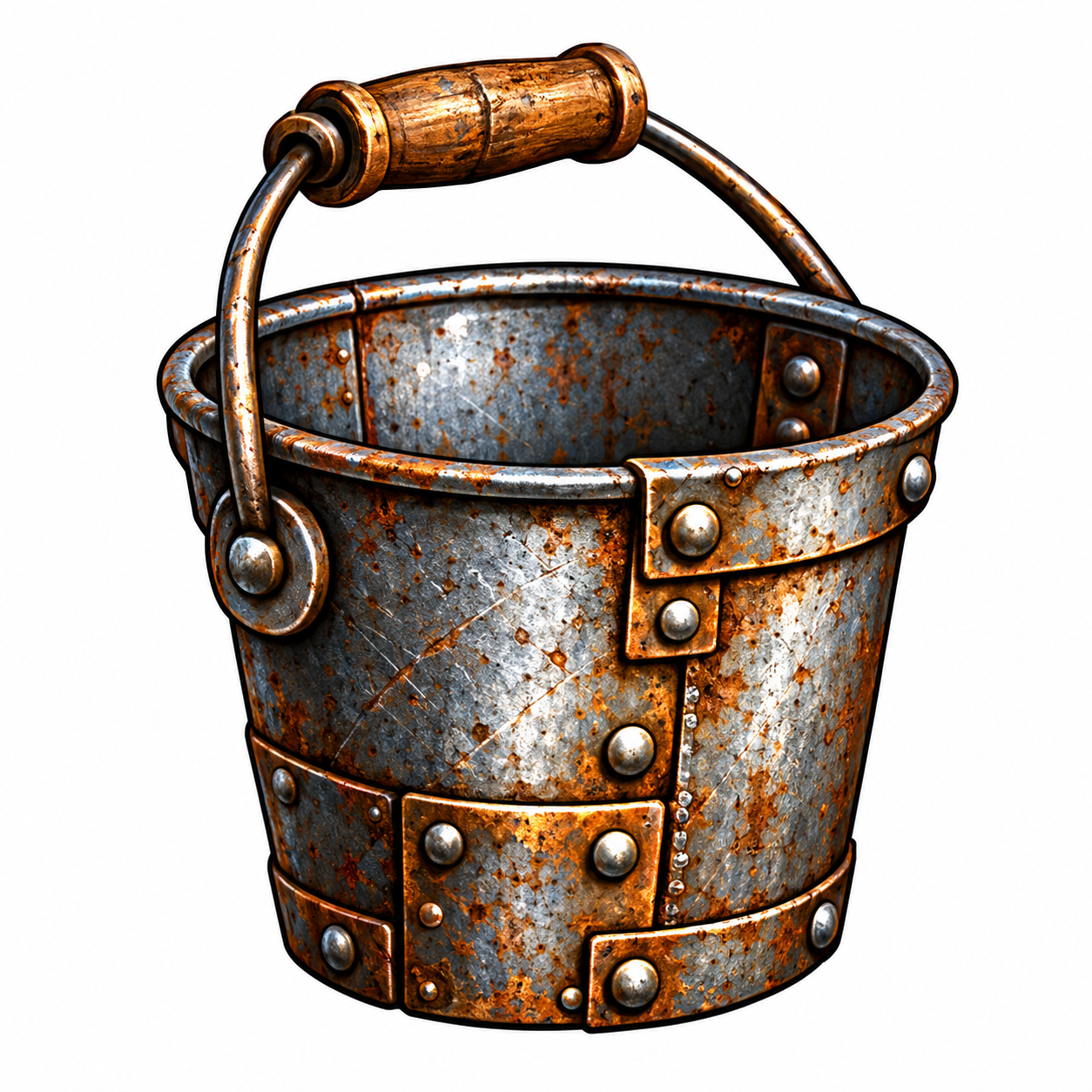 Rustic riveted metal CobbleBucket